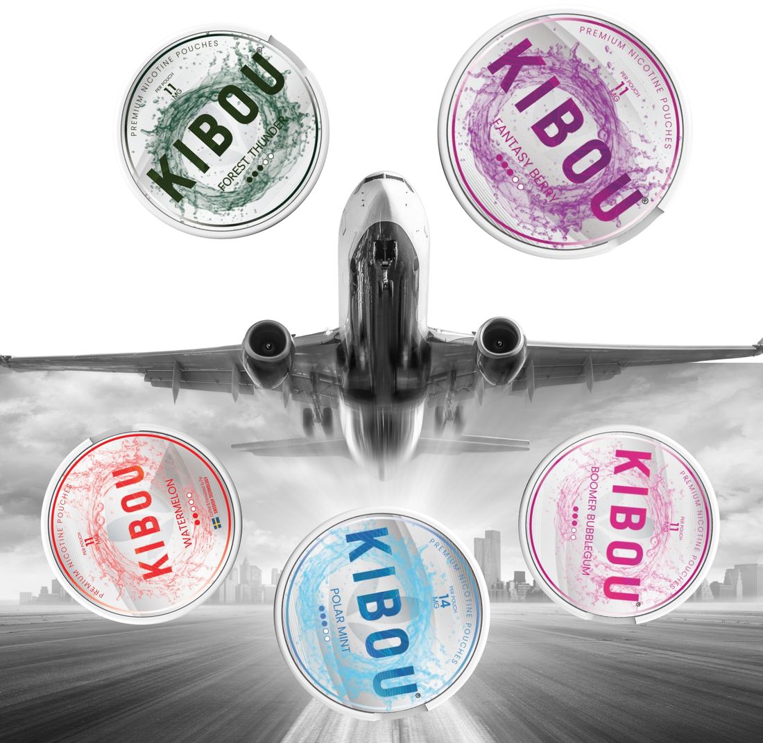 KIBOU cans arranged around an aircraft taking off